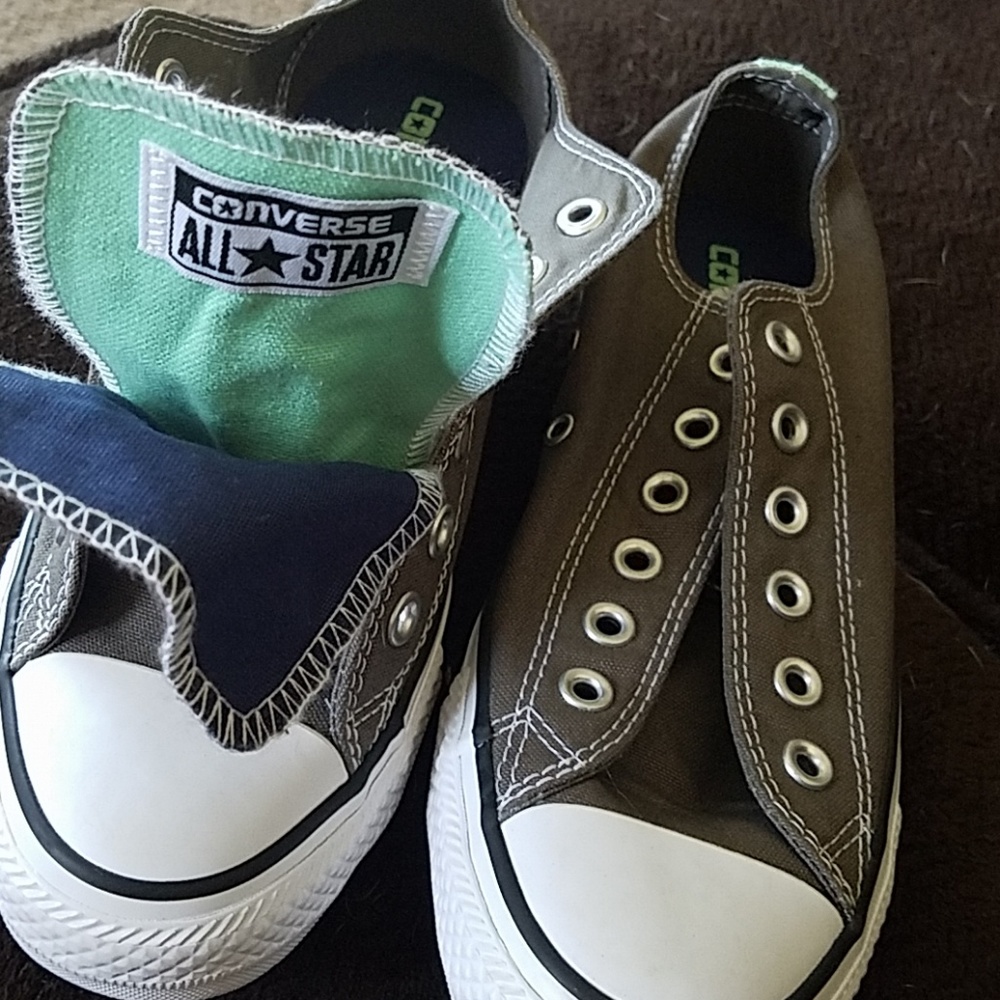 Converse gray, mint green& navy blue double tongue